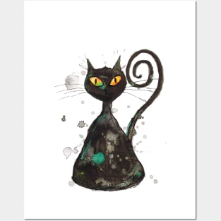 Black cunning cat Posters and Art